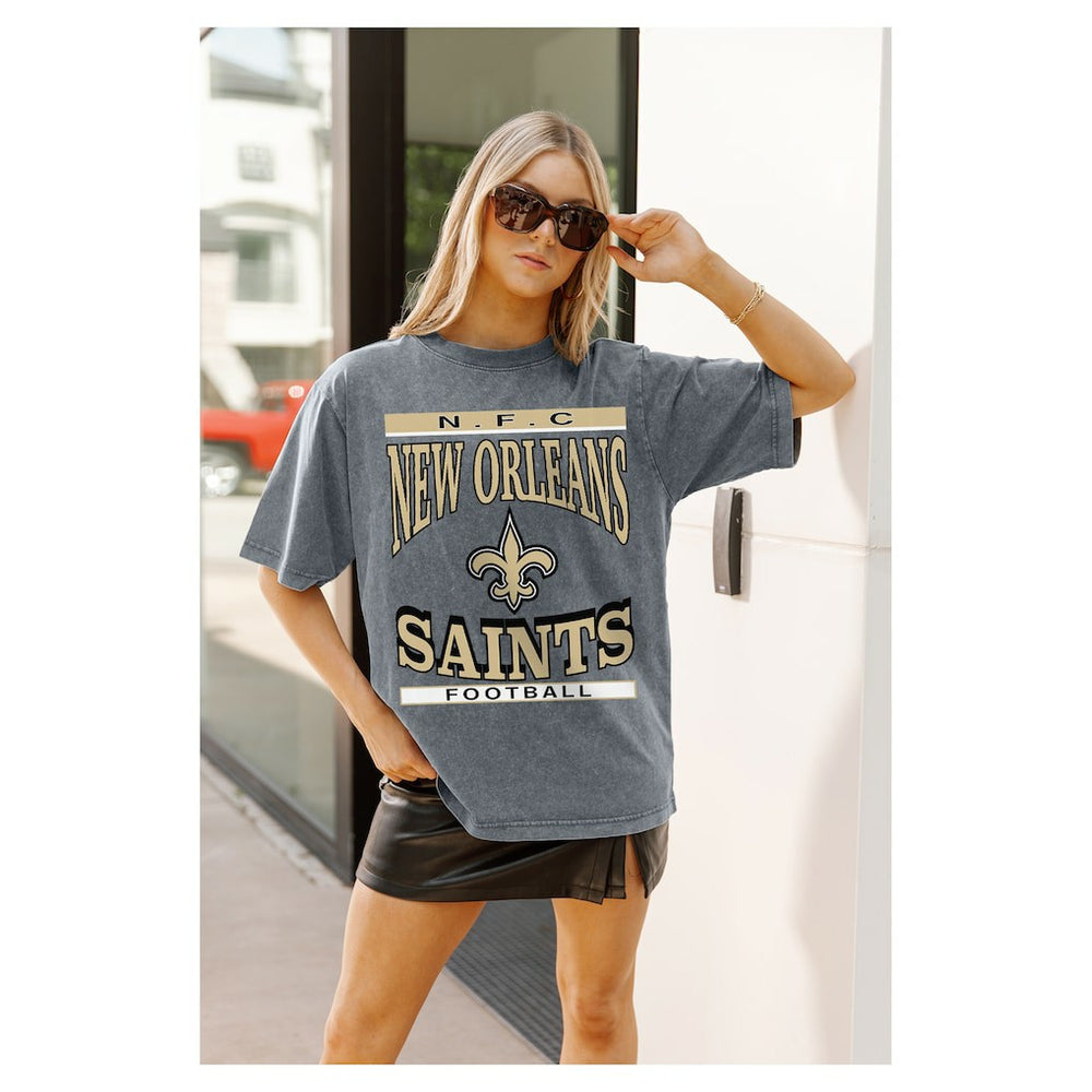 New Orleans Saints Gameday Couture Women's Oversized Classic Grind Washed T-Shirt - Gray for sale