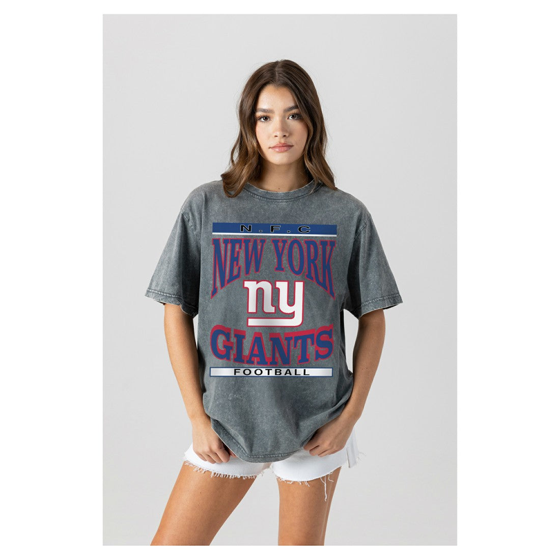 New York Giants Gameday Couture Women's Oversized Classic Grind Washed T-Shirt - Gray online