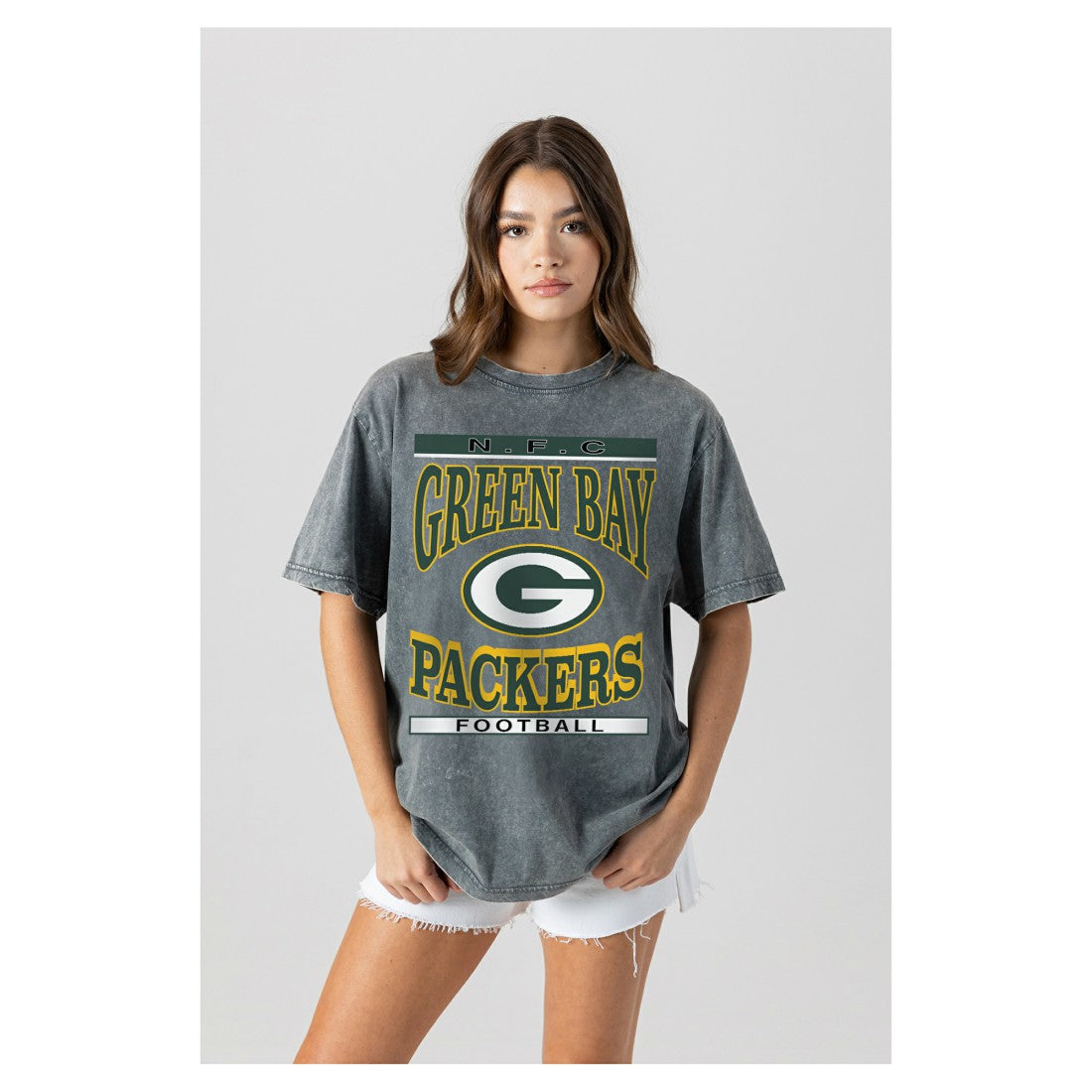 Green Bay Packers Gameday Couture Women's Oversized Classic Grind Washed T-Shirt - Gray on sale
