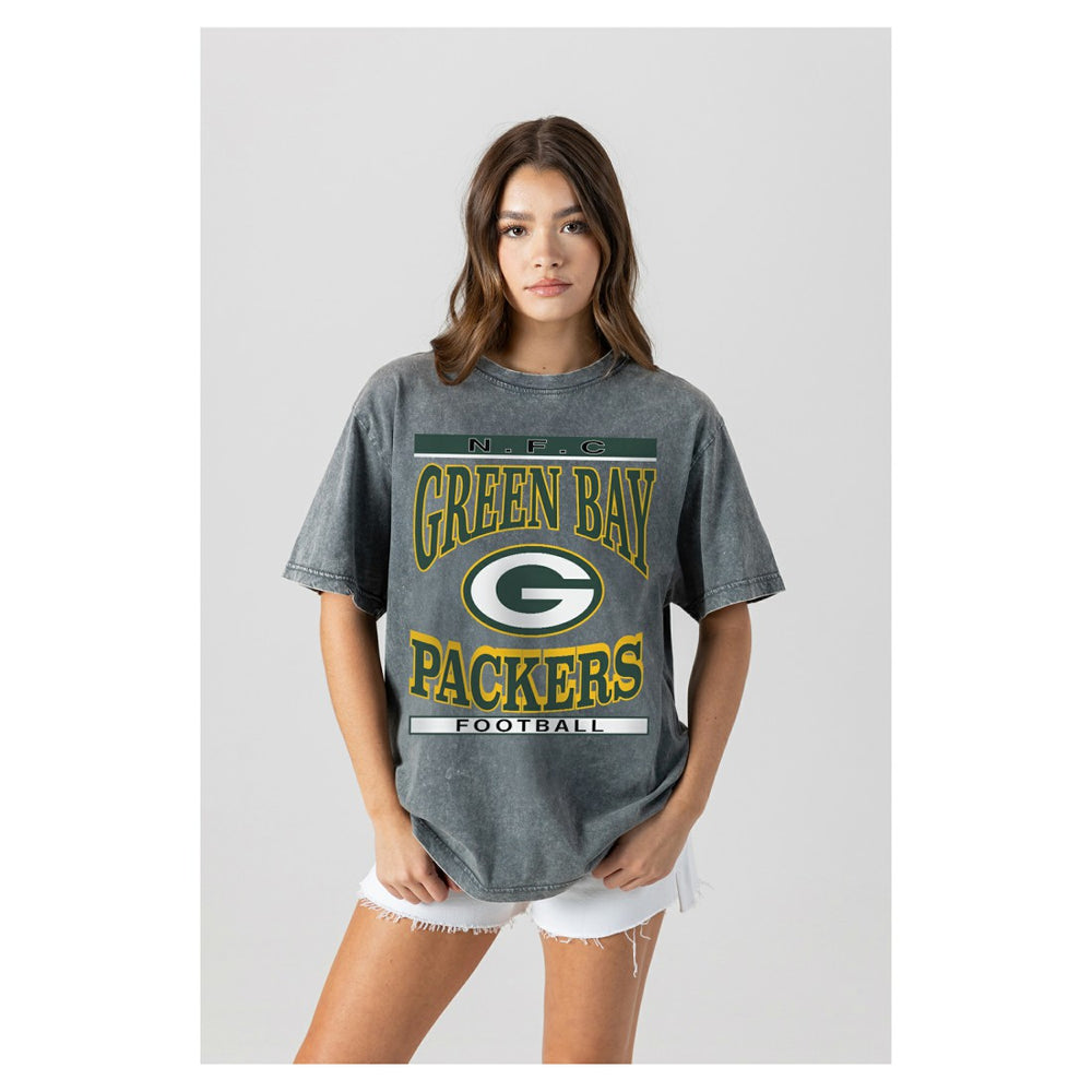 Green Bay Packers Gameday Couture Women's Oversized Classic Grind Washed T-Shirt - Gray on sale