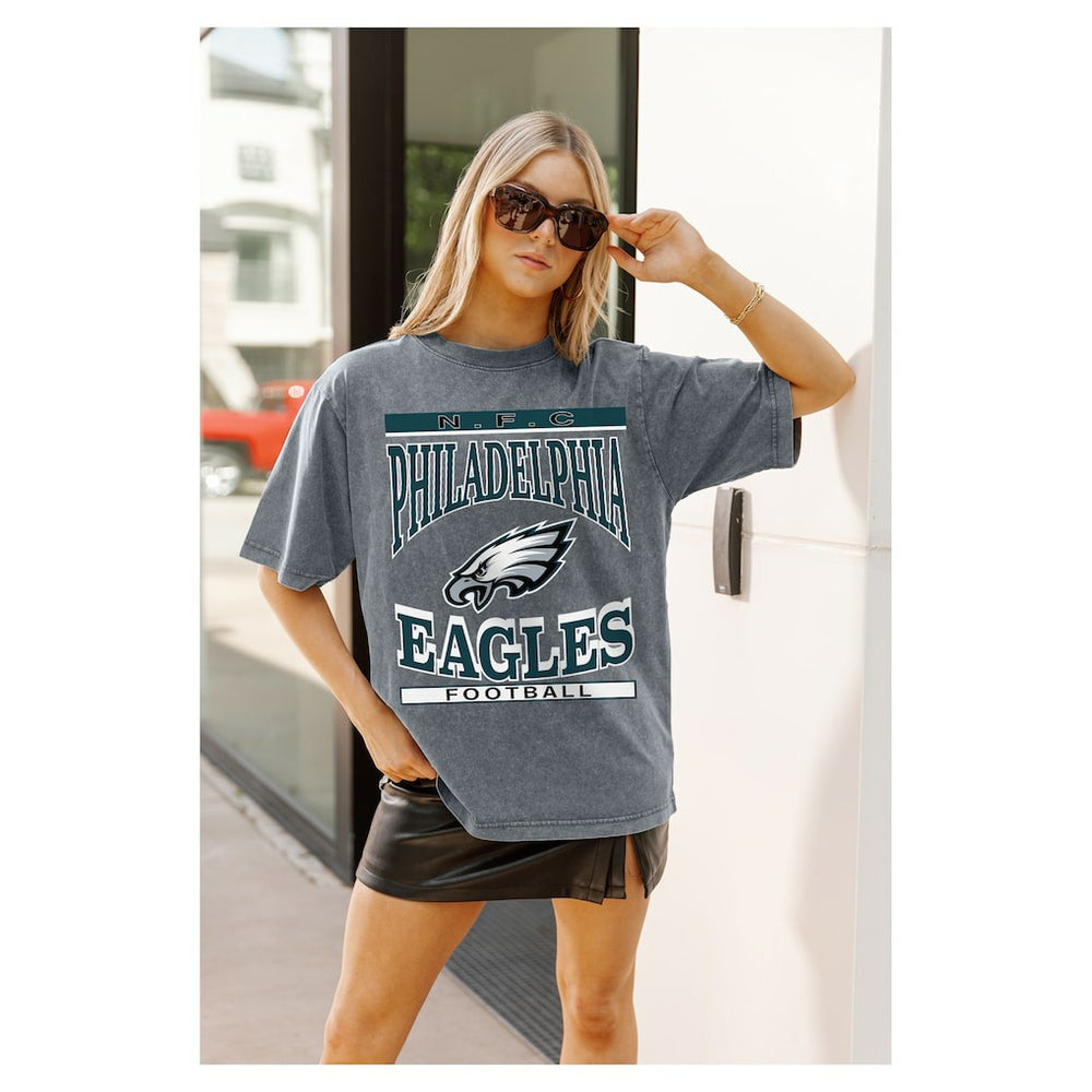 Philadelphia Eagles Gameday Couture Women's Oversized Classic Grind Washed T-Shirt - Gray for sale
