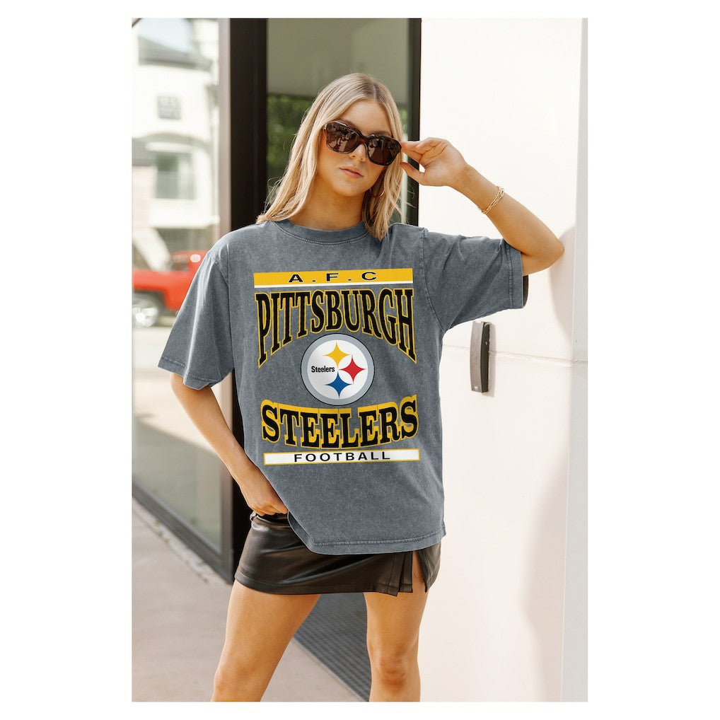 Pittsburgh Steelers Gameday Couture Women's Oversized Classic Grind Washed T-Shirt - Gray online