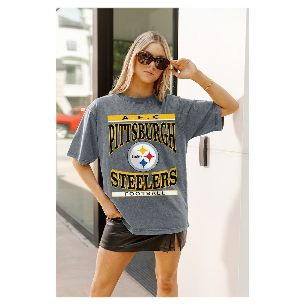 Pittsburgh Steelers Gameday Couture Women's Oversized Classic Grind Washed T-Shirt - Gray online