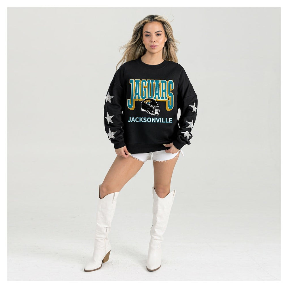 Jacksonville Jaguars Gameday Couture Women's Pure Victory Rhinestud Star-Sleeve Pullover Sweatshirt - Black outlet
