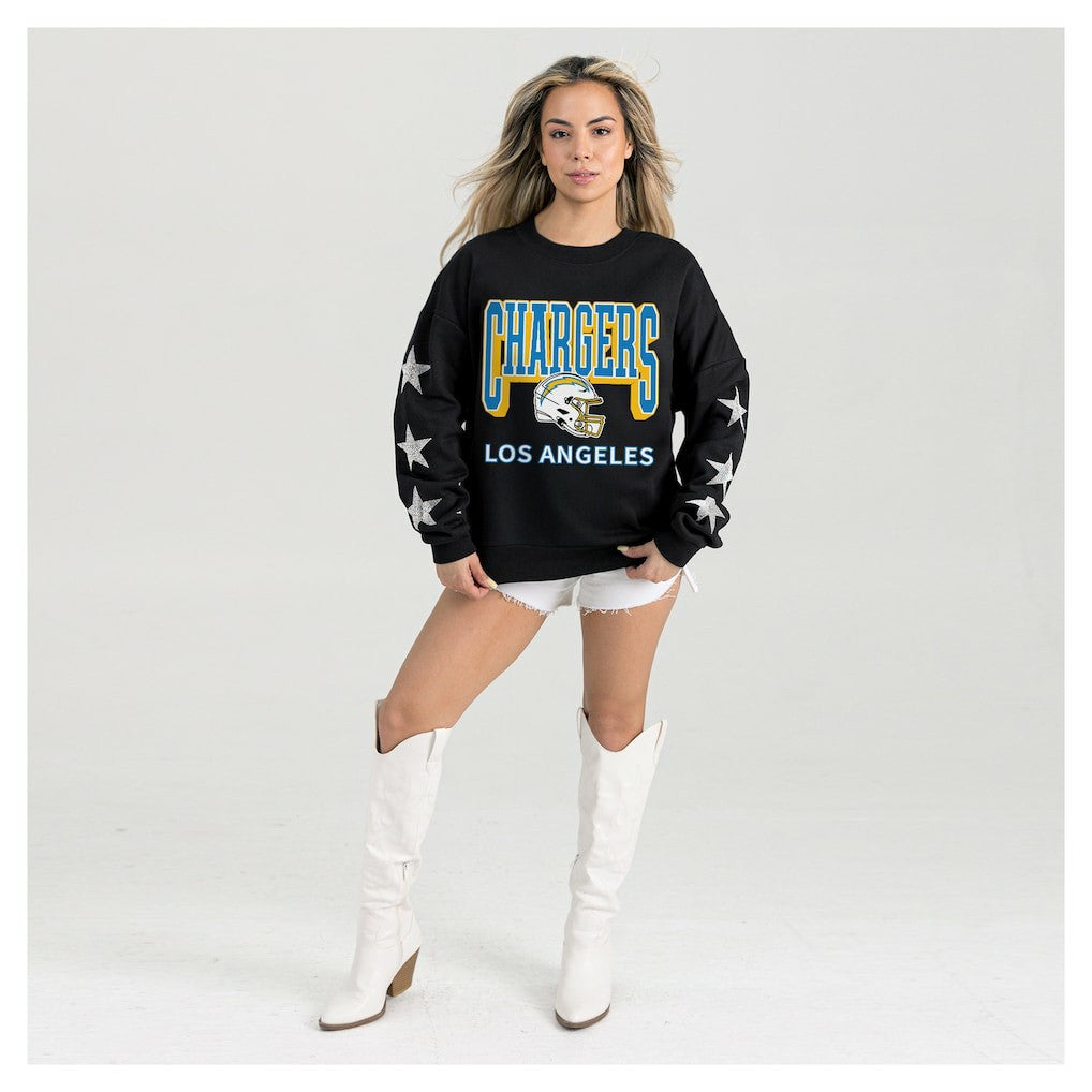 Los Angeles Chargers Gameday Couture Women's Pure Victory Rhinestud Star-Sleeve Pullover Sweatshirt - Black cheap