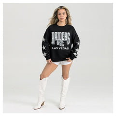 Las Vegas Raiders Gameday Couture Women's Pure Victory Rhinestud Star-Sleeve Pullover Sweatshirt - Black cheap