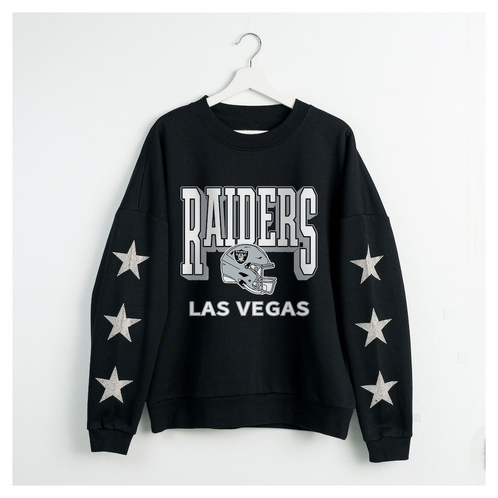 Las Vegas Raiders Gameday Couture Women's Pure Victory Rhinestud Star-Sleeve Pullover Sweatshirt - Black cheap