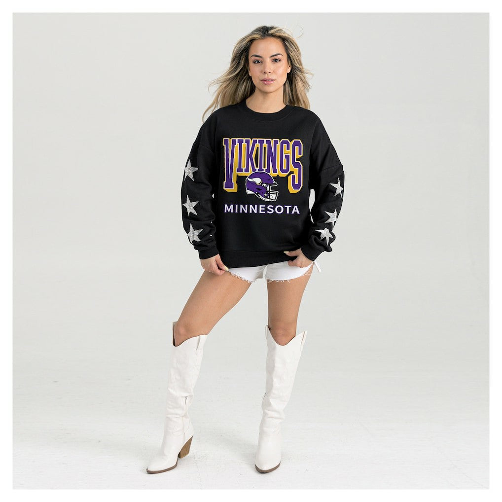 Minnesota Vikings Gameday Couture Women's Pure Victory Rhinestud Star-Sleeve Pullover Sweatshirt - Black sale