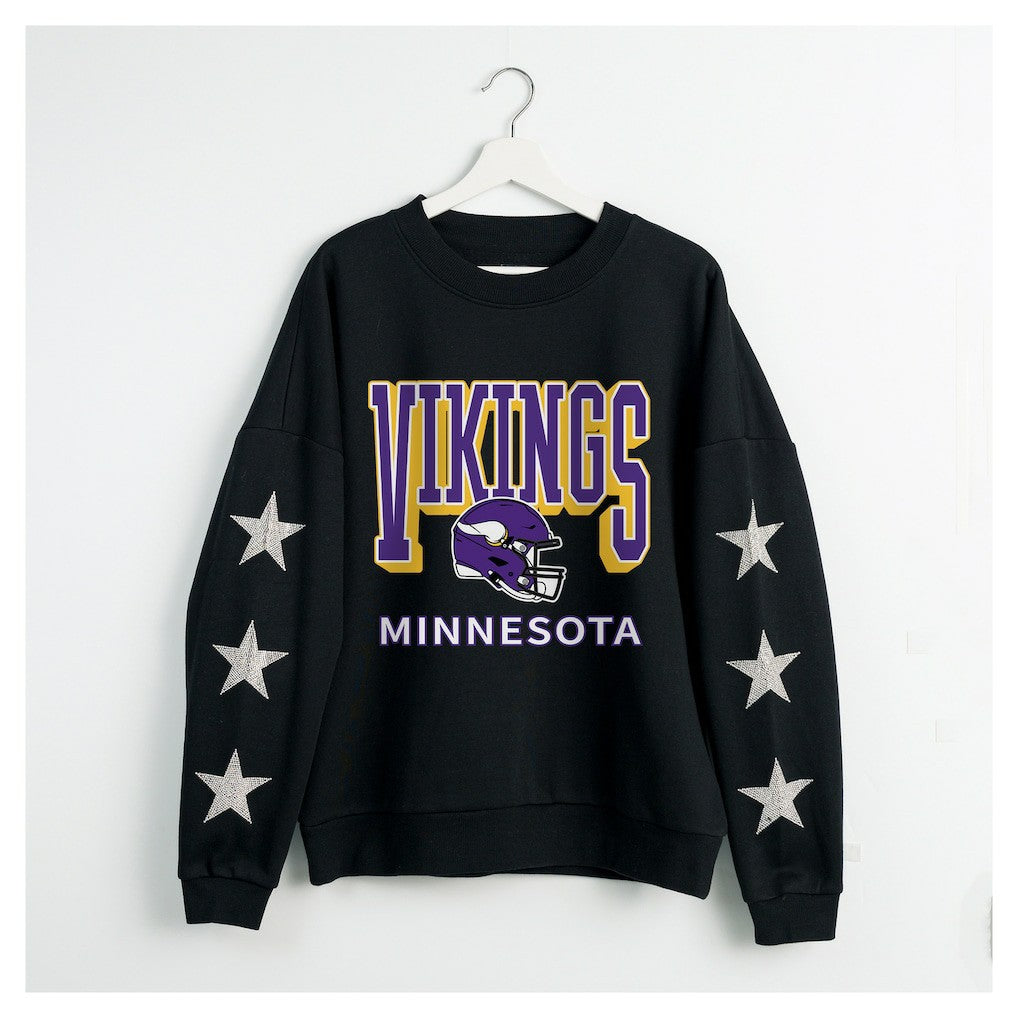 Minnesota Vikings Gameday Couture Women's Pure Victory Rhinestud Star-Sleeve Pullover Sweatshirt - Black sale