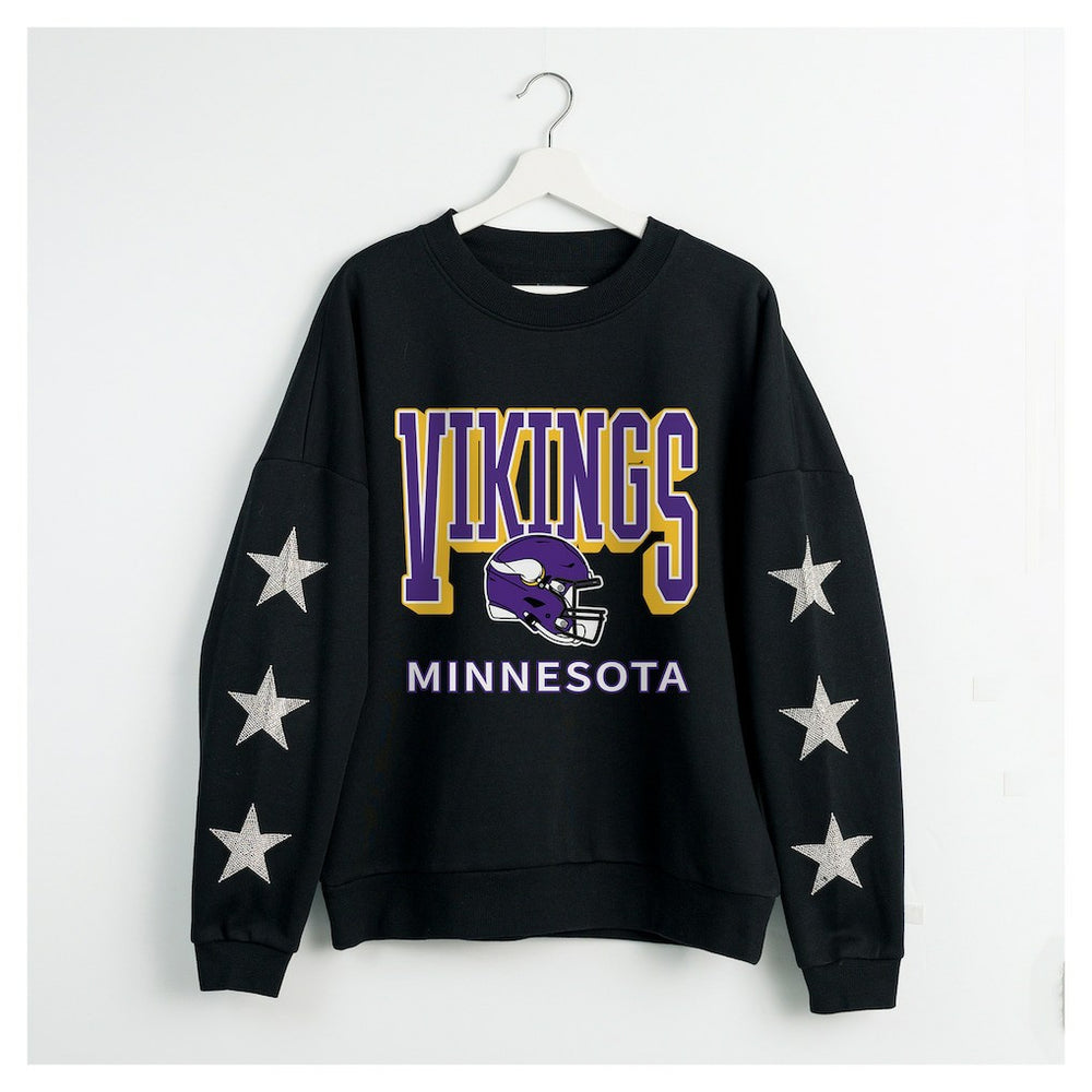 Minnesota Vikings Gameday Couture Women's Pure Victory Rhinestud Star-Sleeve Pullover Sweatshirt - Black sale