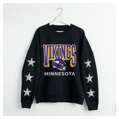 Minnesota Vikings Gameday Couture Women's Pure Victory Rhinestud Star-Sleeve Pullover Sweatshirt - Black sale