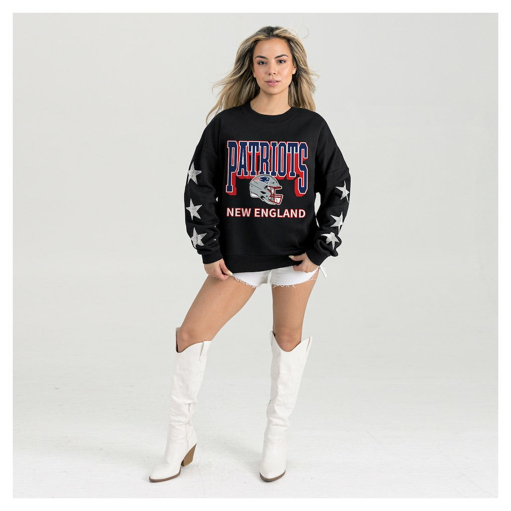 New England Patriots Gameday Couture Women's Pure Victory Rhinestud Star-Sleeve Pullover Sweatshirt - Black on sale