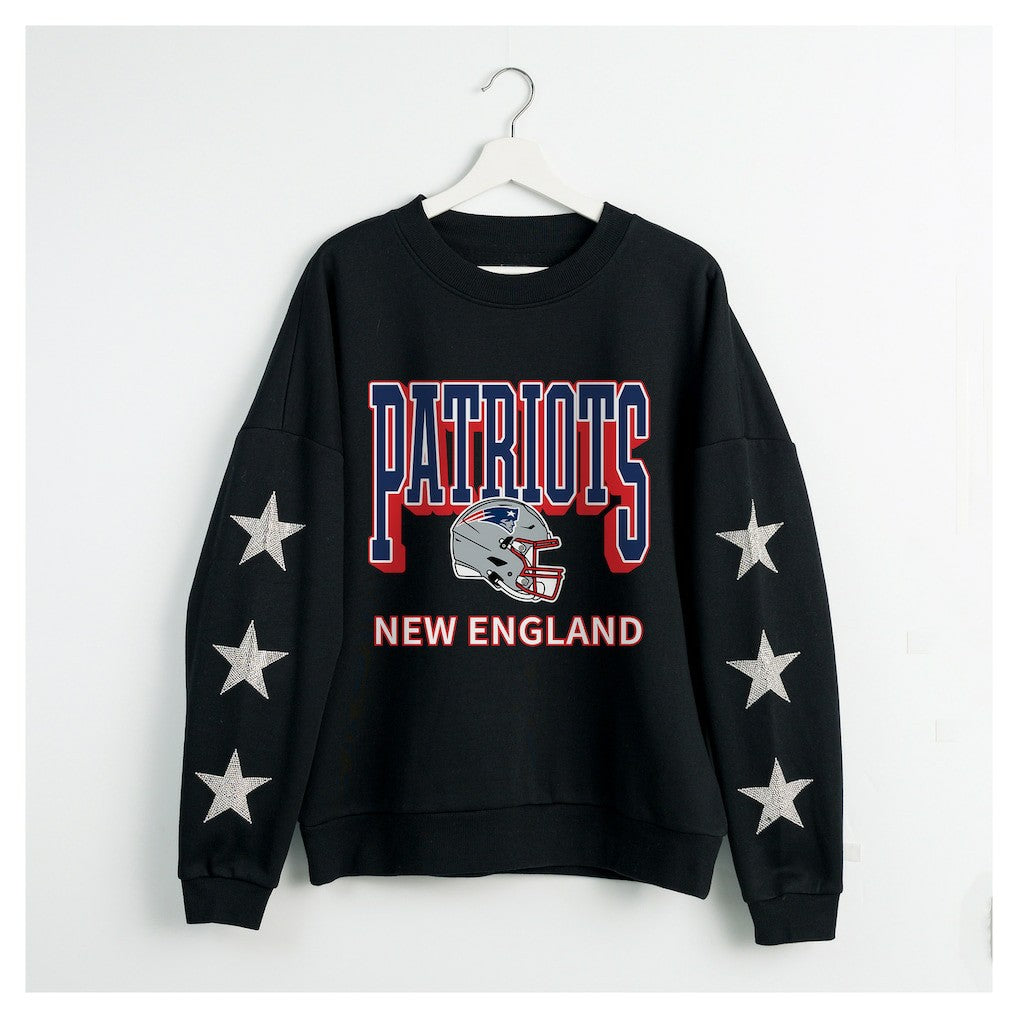 New England Patriots Gameday Couture Women's Pure Victory Rhinestud Star-Sleeve Pullover Sweatshirt - Black on sale