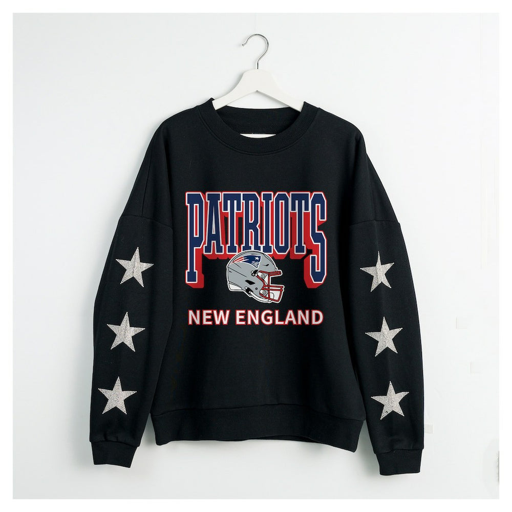 New England Patriots Gameday Couture Women's Pure Victory Rhinestud Star-Sleeve Pullover Sweatshirt - Black on sale