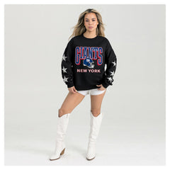 New York Giants Gameday Couture Women's Pure Victory Rhinestud Star-Sleeve Pullover Sweatshirt - Black online
