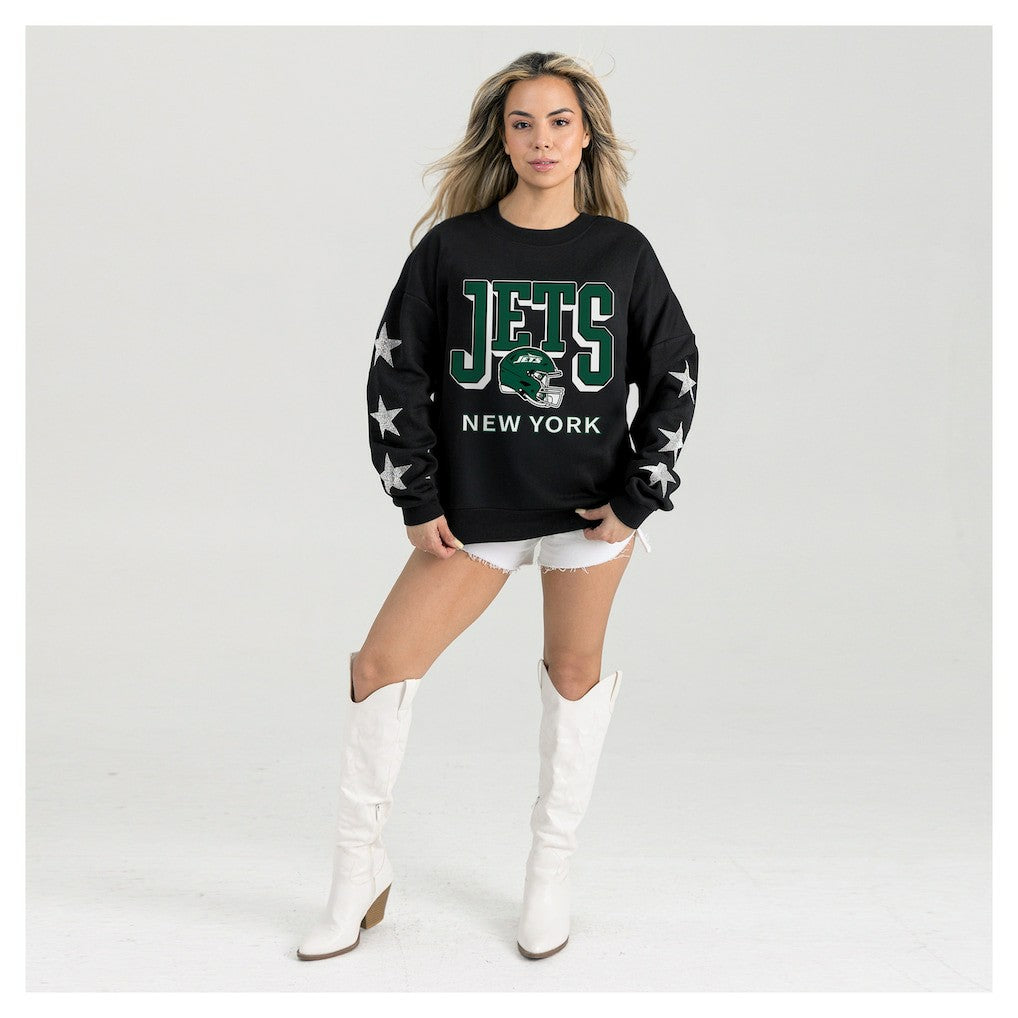 New York Jets Gameday Couture Women's Pure Victory Rhinestud Star-Sleeve Pullover Sweatshirt - Black outlet