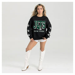 New York Jets Gameday Couture Women's Pure Victory Rhinestud Star-Sleeve Pullover Sweatshirt - Black outlet