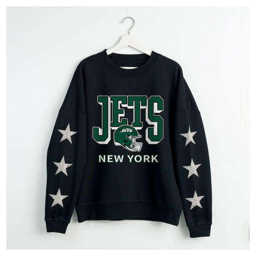 New York Jets Gameday Couture Women's Pure Victory Rhinestud Star-Sleeve Pullover Sweatshirt - Black outlet