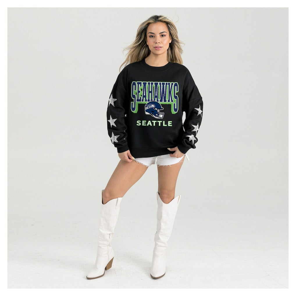 Seattle Seahawks Gameday Couture Women's Pure Victory Rhinestud Star-Sleeve Pullover Sweatshirt - Black online