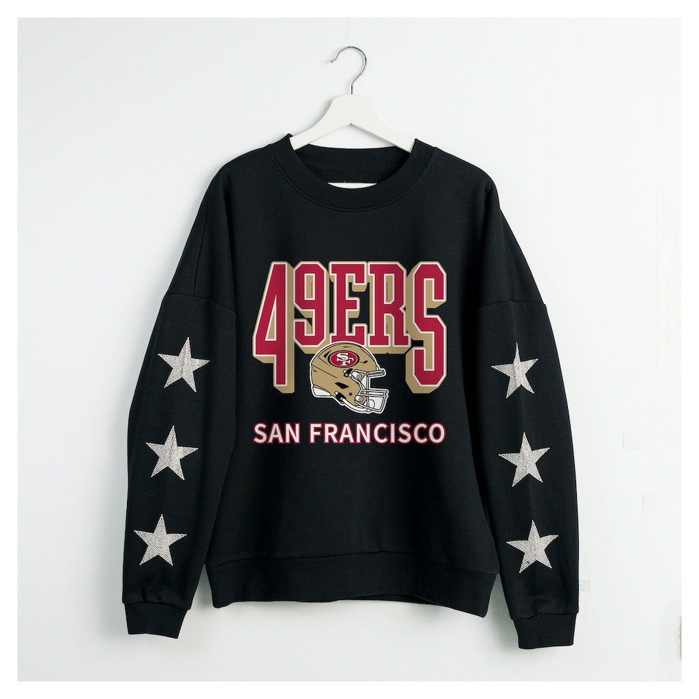 San Francisco 49ers Gameday Couture Women's Pure Victory Rhinestud Star-Sleeve Pullover Sweatshirt - Black discount