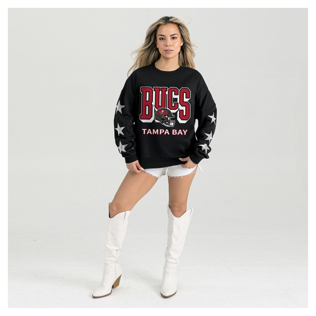 Tampa Bay Buccaneers Gameday Couture Women's Pure Victory Rhinestud Star-Sleeve Pullover Sweatshirt - Black online