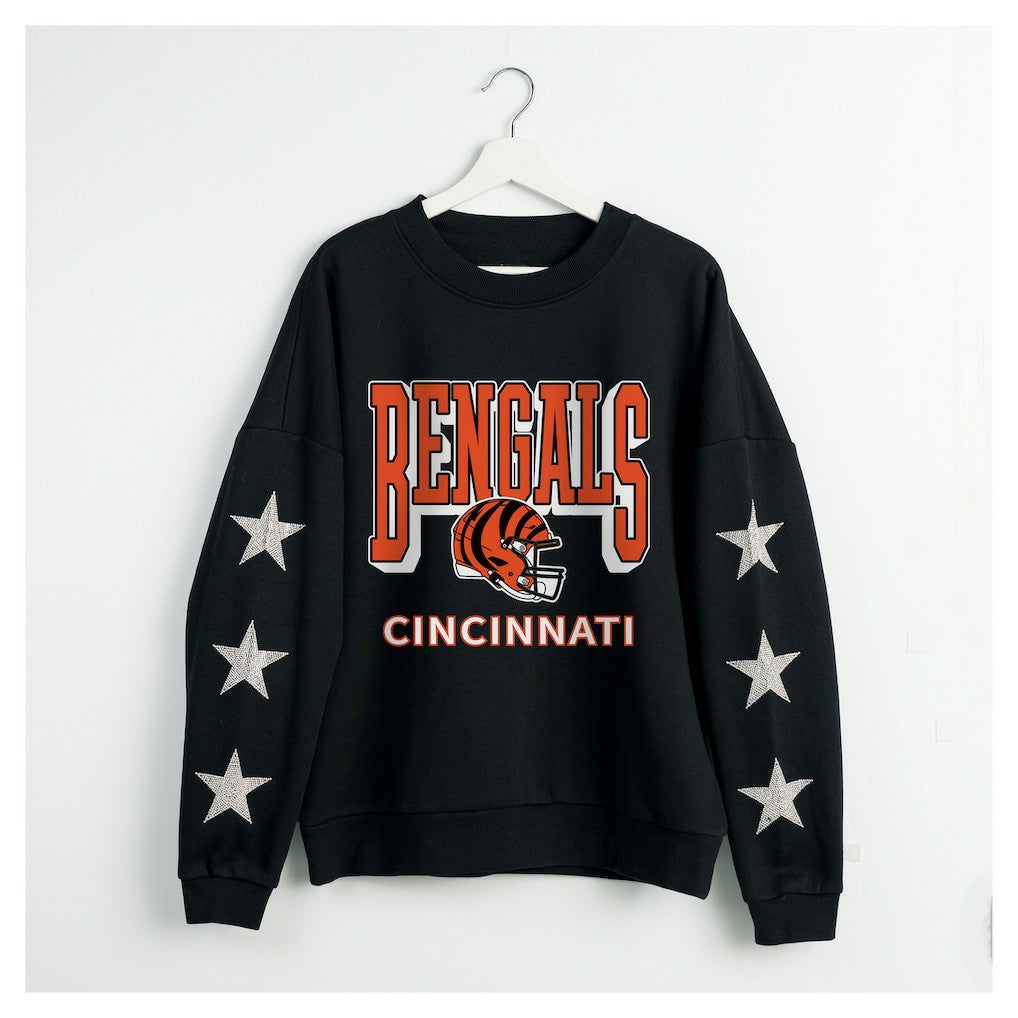 Cincinnati Bengals Gameday Couture Women's Pure Victory Rhinestud Star-Sleeve Pullover Sweatshirt - Black for sale