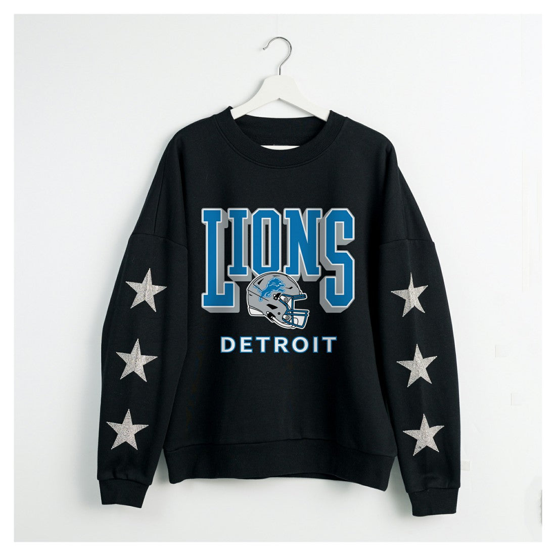 Detroit Lions Gameday Couture Women's Pure Victory Rhinestud Star-Sleeve Pullover Sweatshirt - Black outlet