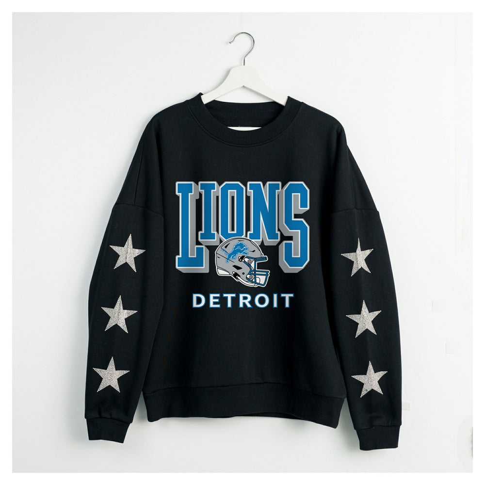 Detroit Lions Gameday Couture Women's Pure Victory Rhinestud Star-Sleeve Pullover Sweatshirt - Black outlet