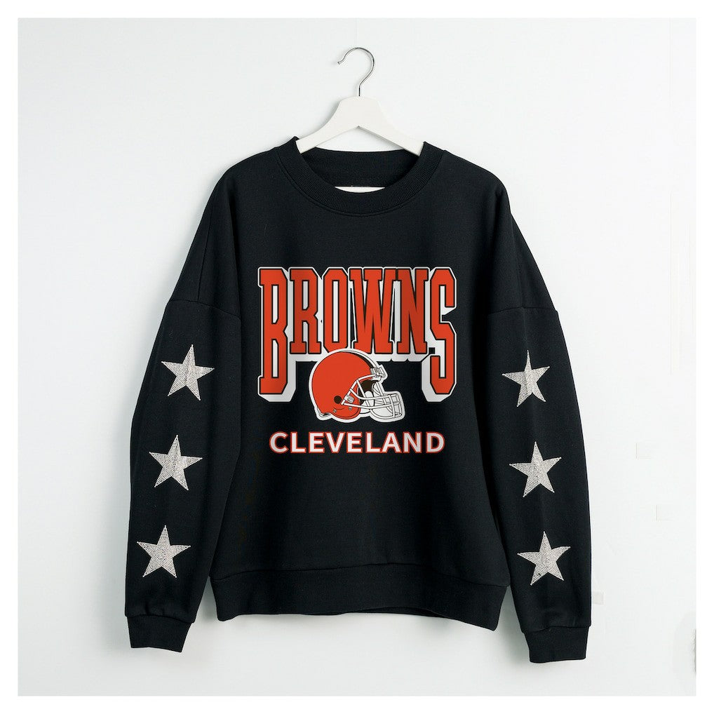 Cleveland Browns Gameday Couture Women's Pure Victory Rhinestud Star-Sleeve Pullover Sweatshirt - Black for sale