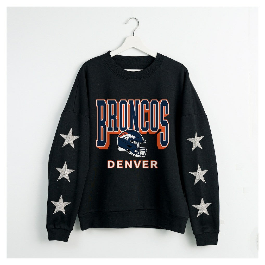 Denver Broncos Gameday Couture Women's Pure Victory Rhinestud Star-Sleeve Pullover Sweatshirt - Black outlet