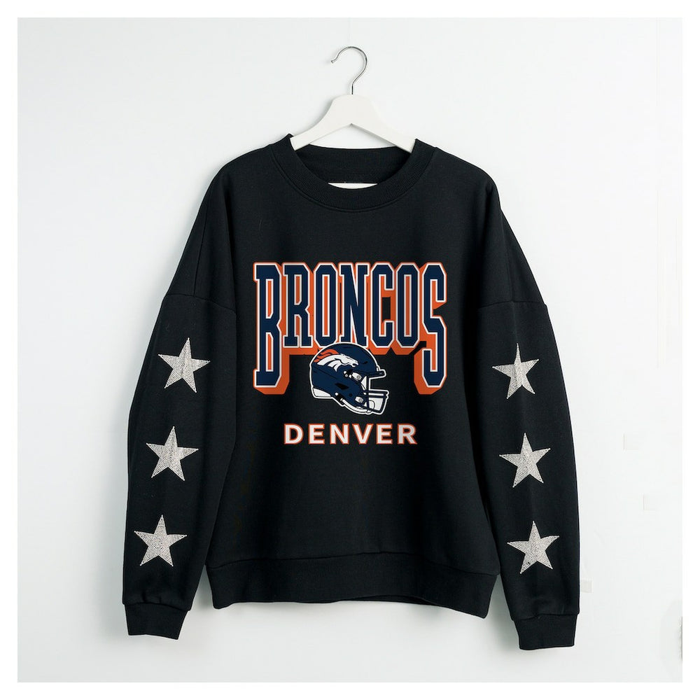 Denver Broncos Gameday Couture Women's Pure Victory Rhinestud Star-Sleeve Pullover Sweatshirt - Black outlet