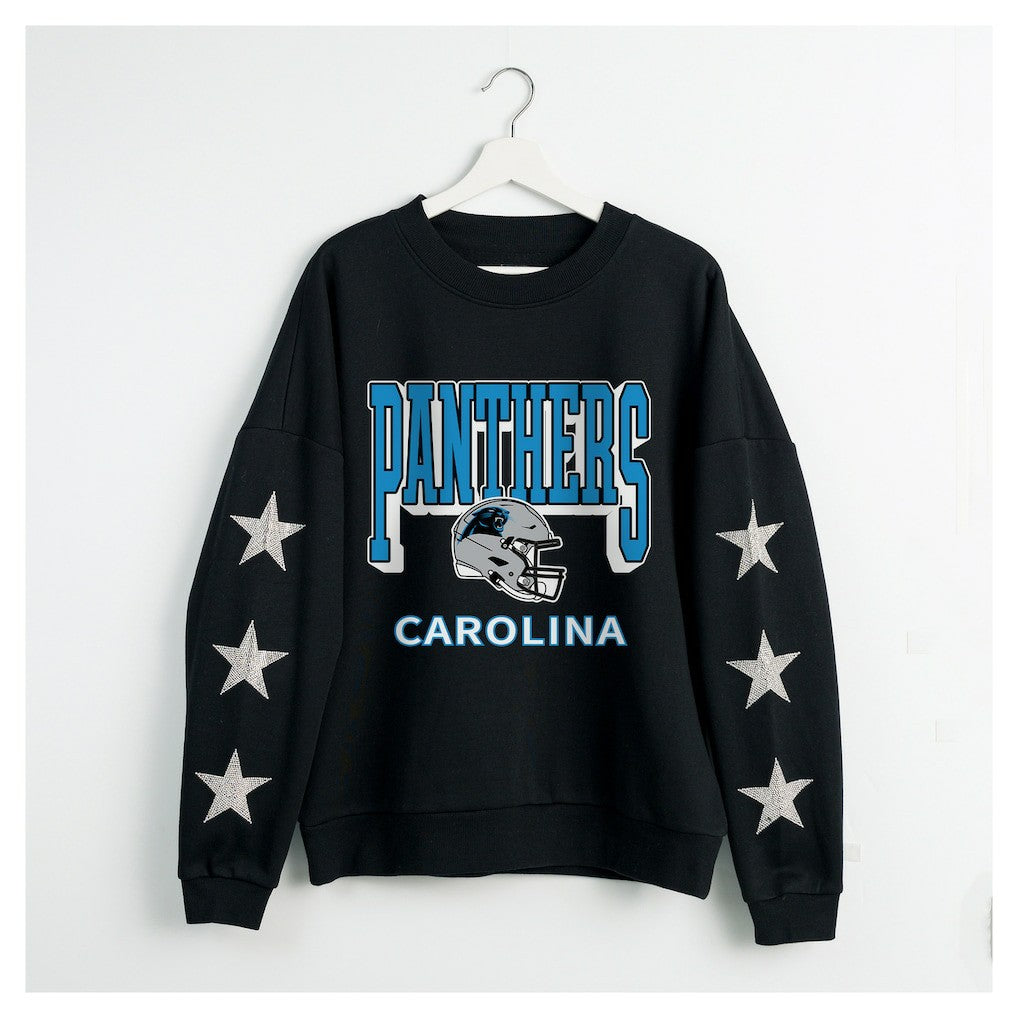 Carolina Panthers Gameday Couture Women's Pure Victory Rhinestud Star-Sleeve Pullover Sweatshirt - Black online