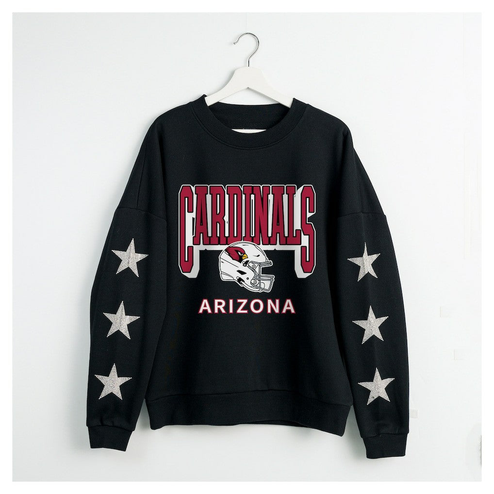 Arizona Cardinals Gameday Couture Women's Pure Victory Rhinestud Star-Sleeve Pullover Sweatshirt - Black on sale