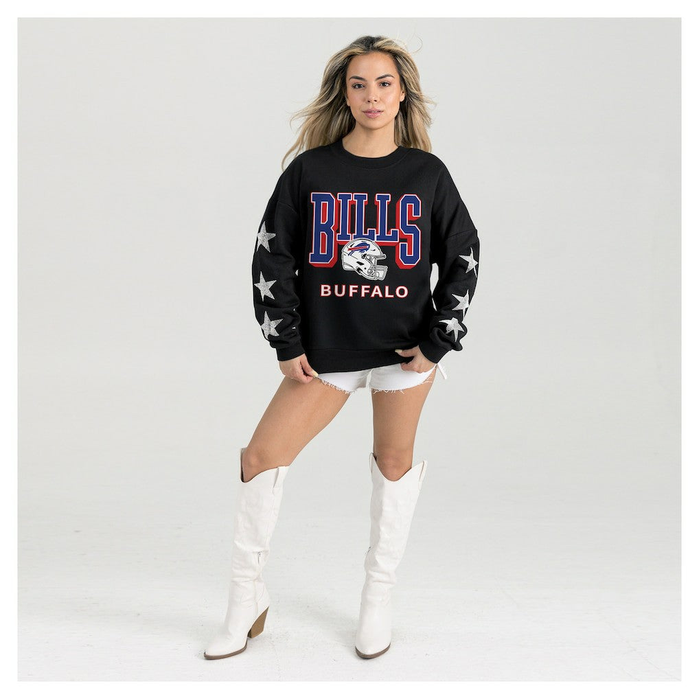 Buffalo Bills Gameday Couture Women's Pure Victory Rhinestud Star-Sleeve Pullover Sweatshirt - Black sale