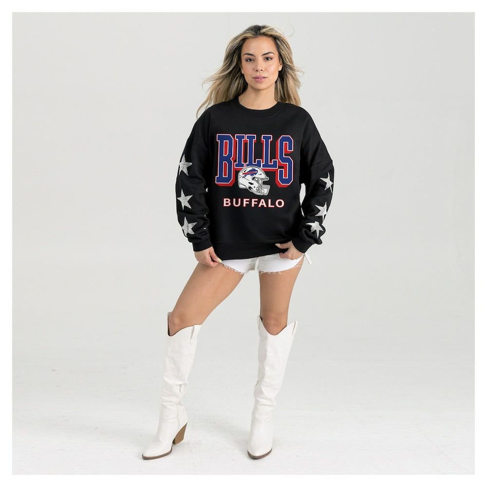 Buffalo Bills Gameday Couture Women's Pure Victory Rhinestud Star-Sleeve Pullover Sweatshirt - Black sale