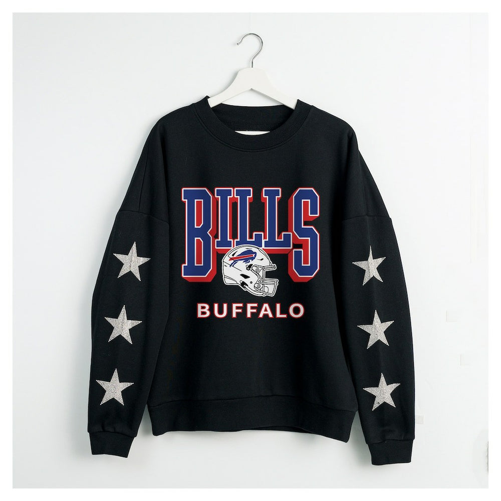 Buffalo Bills Gameday Couture Women's Pure Victory Rhinestud Star-Sleeve Pullover Sweatshirt - Black sale