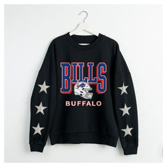 Buffalo Bills Gameday Couture Women's Pure Victory Rhinestud Star-Sleeve Pullover Sweatshirt - Black sale