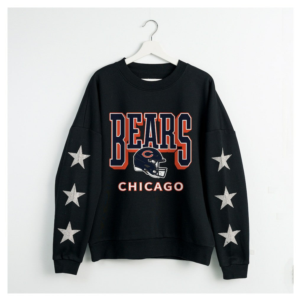 Chicago Bears Gameday Couture Women's Pure Victory Rhinestud Star-Sleeve Pullover Sweatshirt - Black on sale