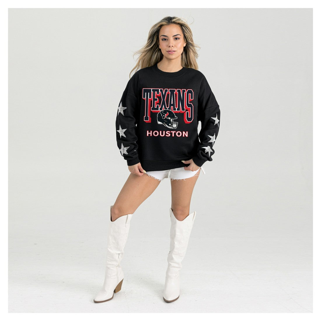 Houston Texans Gameday Couture Women's Pure Victory Rhinestud Star-Sleeve Pullover Sweatshirt - Black sale