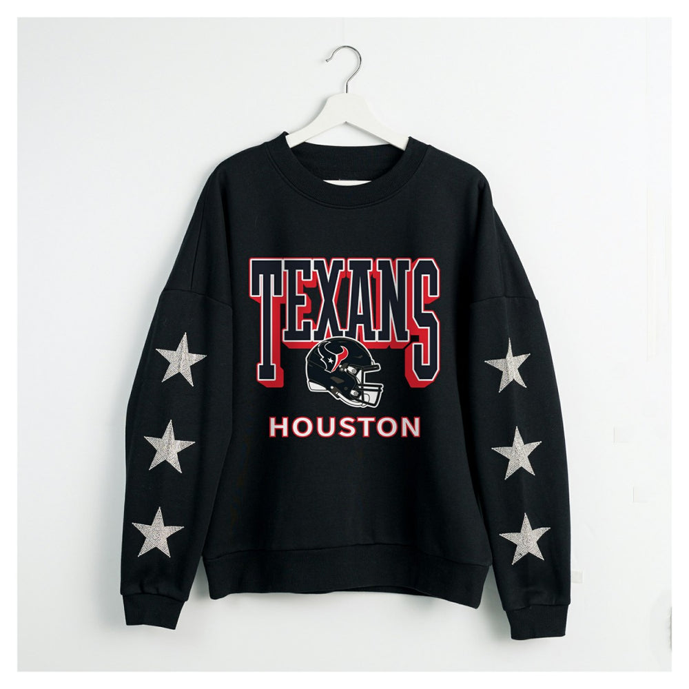 Houston Texans Gameday Couture Women's Pure Victory Rhinestud Star-Sleeve Pullover Sweatshirt - Black sale