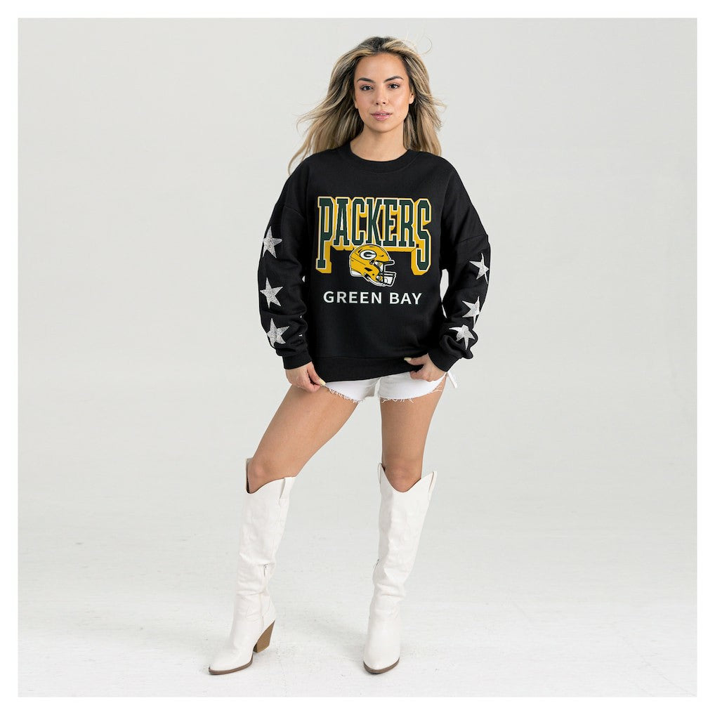 Green Bay Packers Gameday Couture Women's Pure Victory Rhinestud Star-Sleeve Pullover Sweatshirt - Black outlet