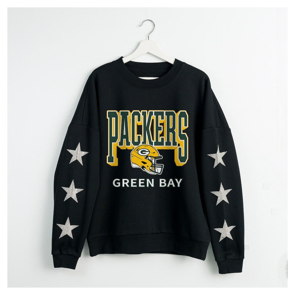 Green Bay Packers Gameday Couture Women's Pure Victory Rhinestud Star-Sleeve Pullover Sweatshirt - Black outlet