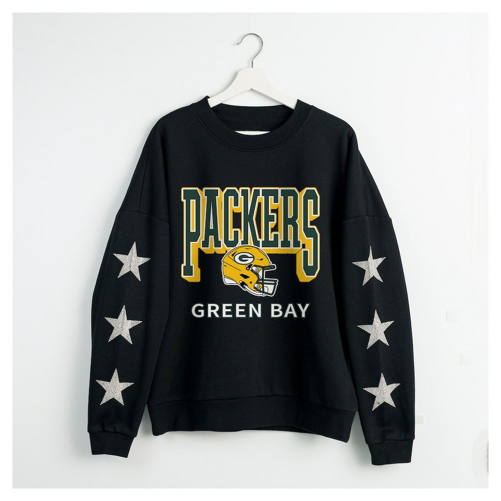 Green Bay Packers Gameday Couture Women's Pure Victory Rhinestud Star-Sleeve Pullover Sweatshirt - Black outlet