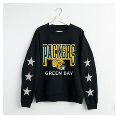 Green Bay Packers Gameday Couture Women's Pure Victory Rhinestud Star-Sleeve Pullover Sweatshirt - Black outlet