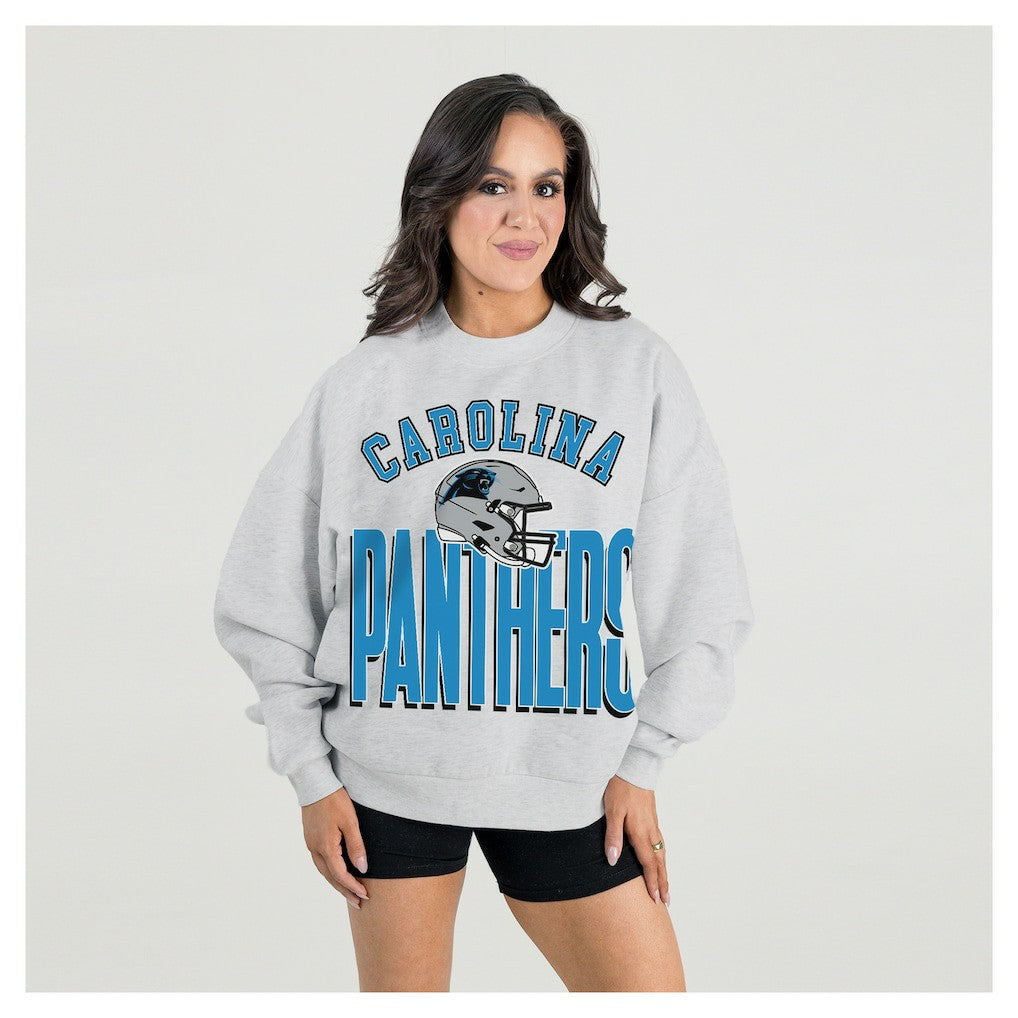 Carolina Panthers Gameday Couture Women's Fierce Focus Premium Oversized Fleece Pullover Sweatshirt - Ash discount