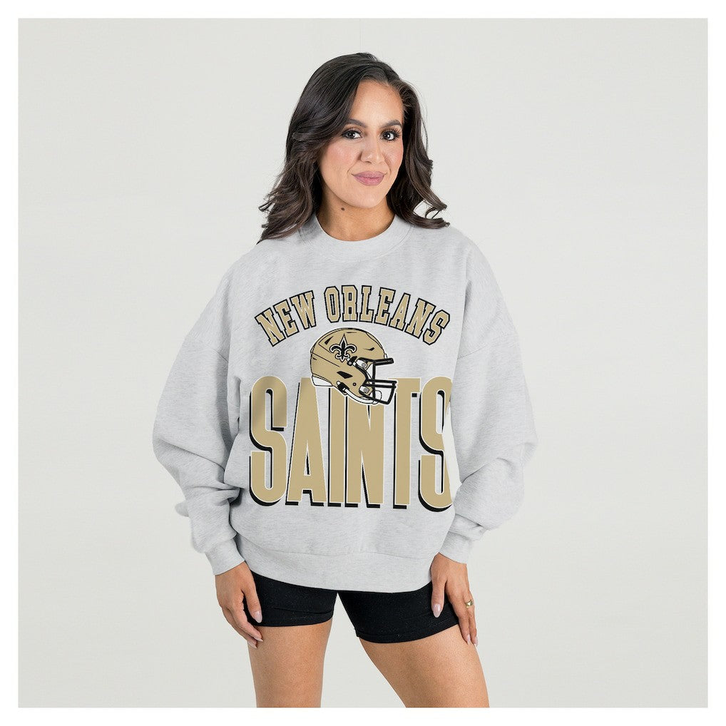 New Orleans Saints Gameday Couture Women's Fierce Focus Premium Oversized Fleece Pullover Sweatshirt - Ash on sale