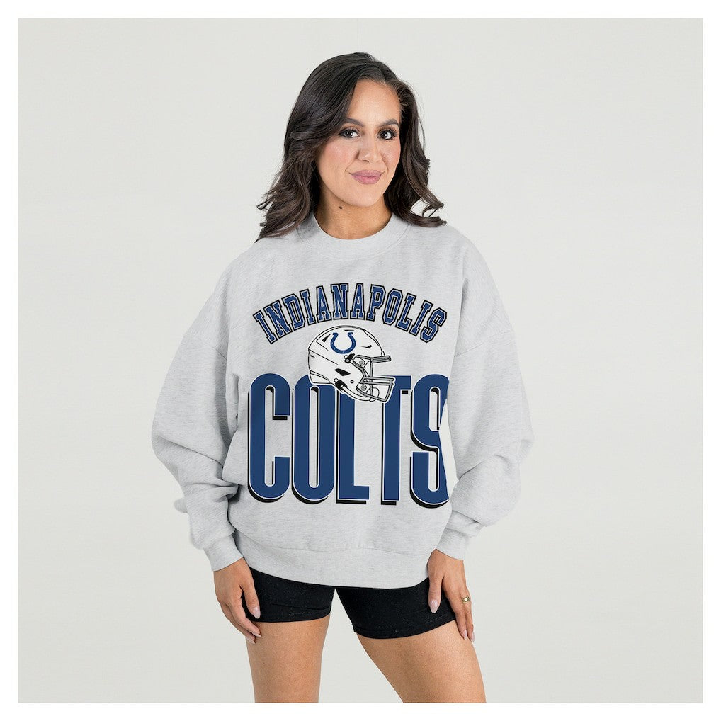 Indianapolis Colts Gameday Couture Women's Fierce Focus Premium Oversized Fleece Pullover Sweatshirt - Ash on sale