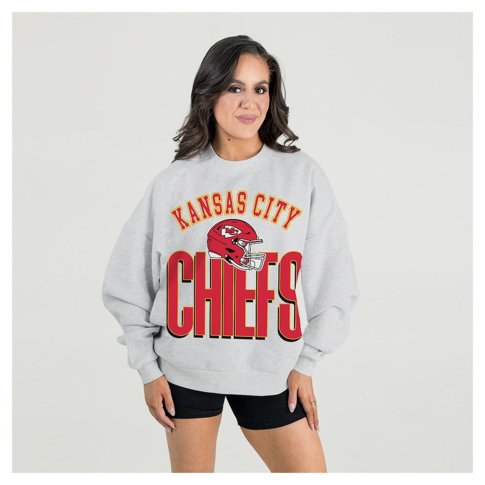 Kansas City Chiefs Gameday Couture Women's Fierce Focus Premium Oversized Fleece Pullover Sweatshirt - Ash on sale