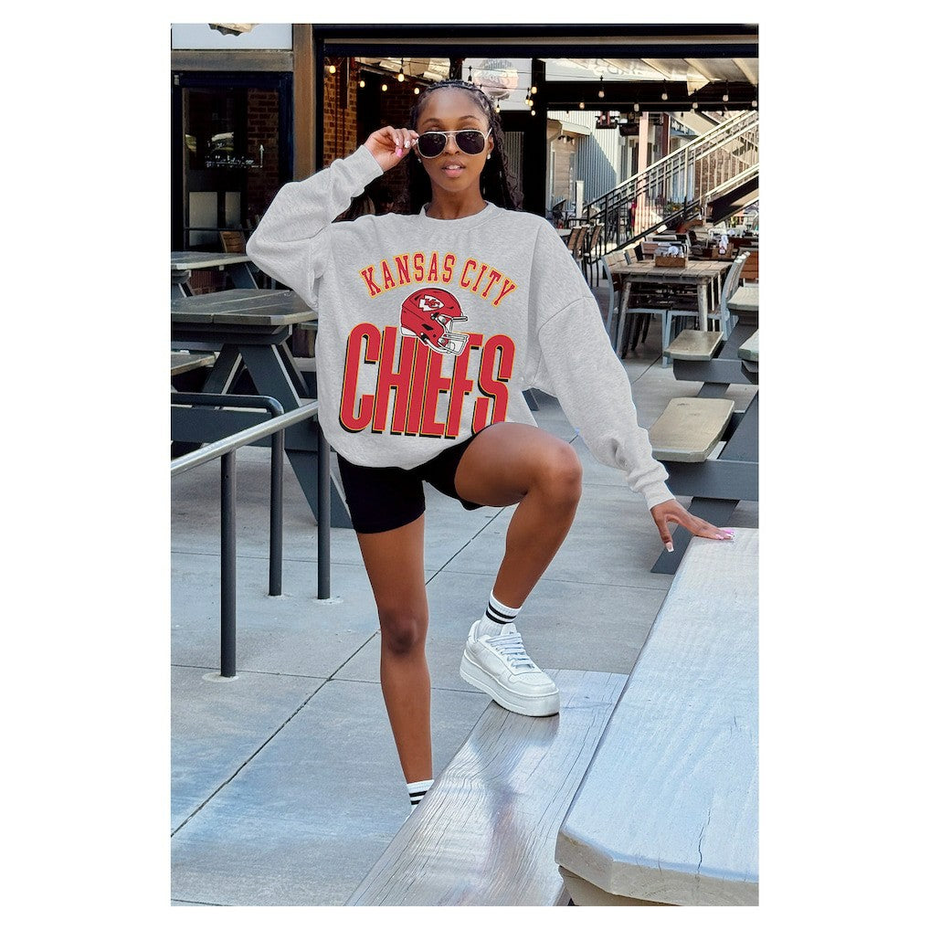 Kansas City Chiefs Gameday Couture Women's Fierce Focus Premium Oversized Fleece Pullover Sweatshirt - Ash on sale