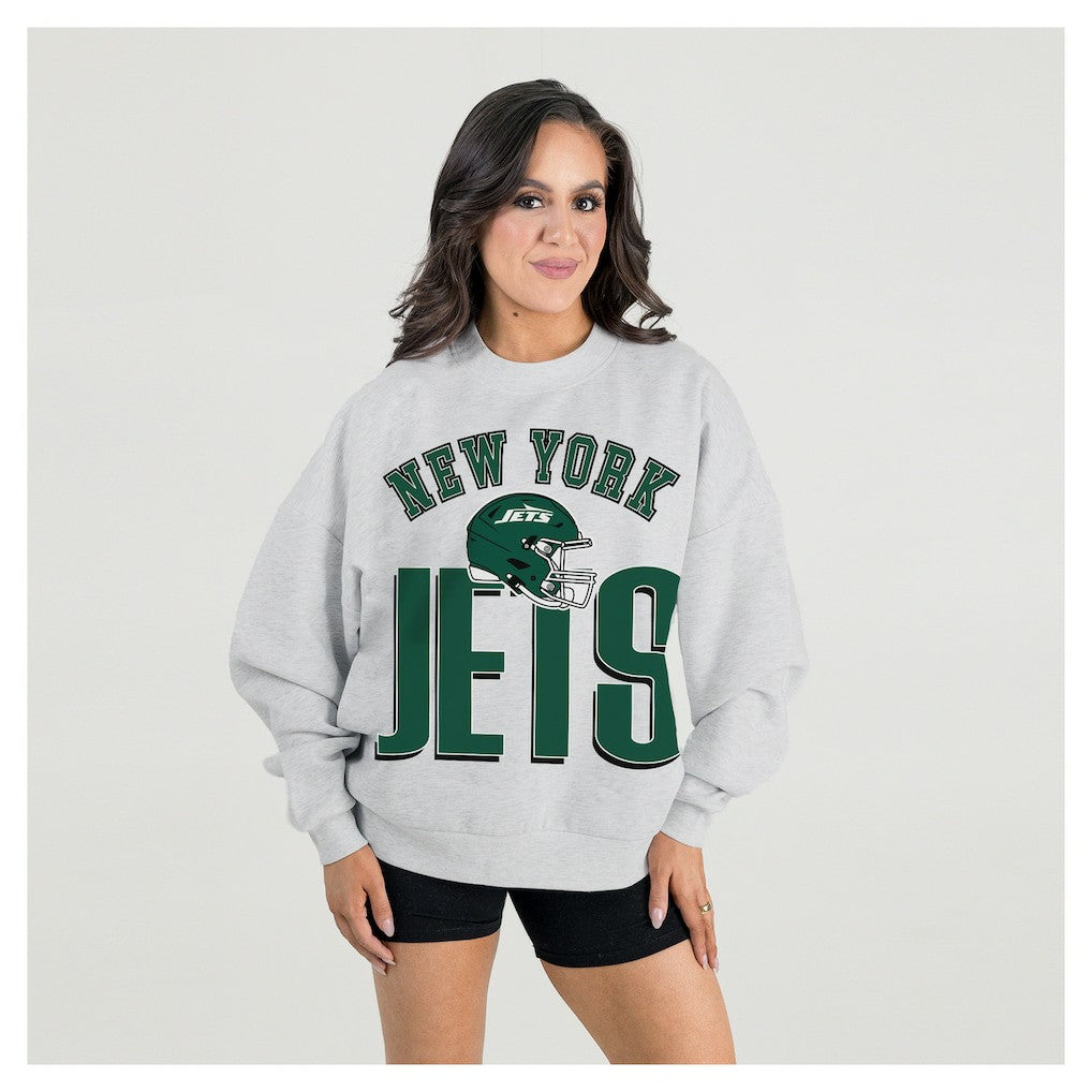 New York Jets Gameday Couture Women's Fierce Focus Premium Oversized Fleece Pullover Sweatshirt - Ash discount
